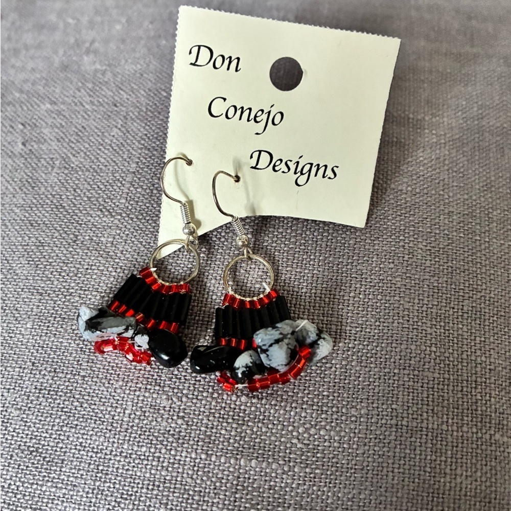 Don Conejo Designs Black and Red Beaded Earrings